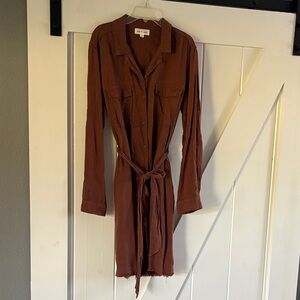 Cloth & Stone Brown Cotton Long Sleeve Dress